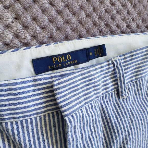 Polo Ralph Lauren Pants Womens 8 Straight Leg Blue and White Pinstripe Trousers - Picture 3 of 7